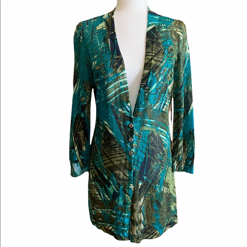 Nic+Zoe Long Green Cardigan 3/4 Sleeve